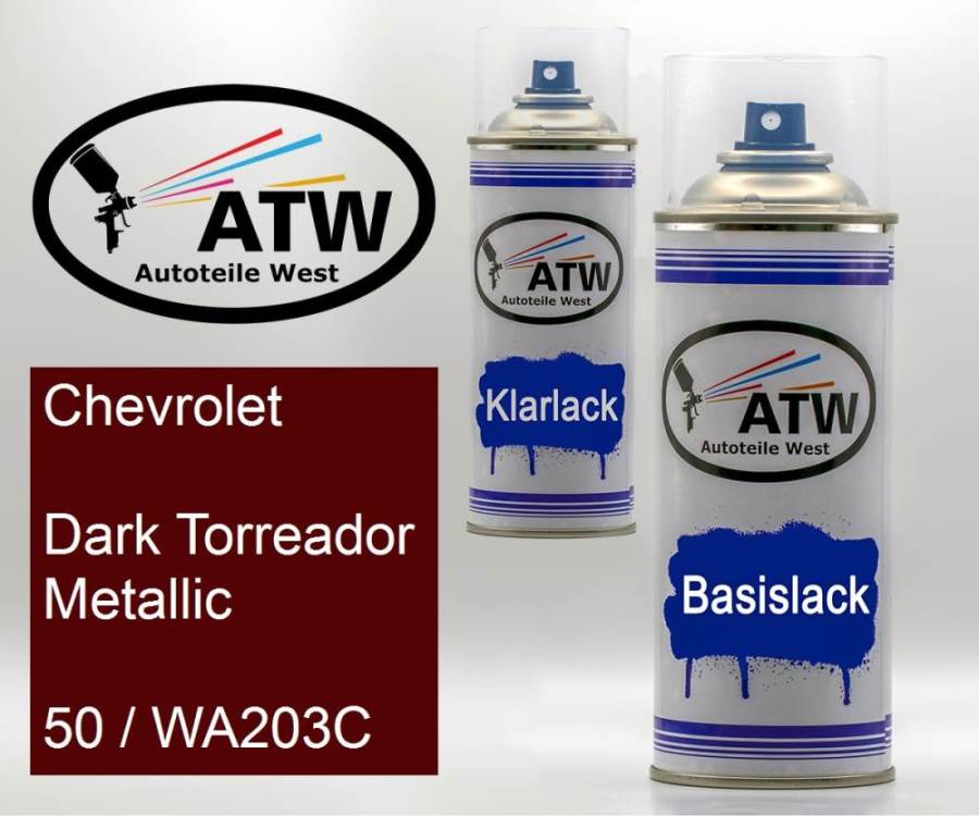 Chevrolet, Dark Torreador Metallic, 50 / WA203C: 400ml Sprühdose + 400ml Klarlack - Set, von ATW Autoteile West.
